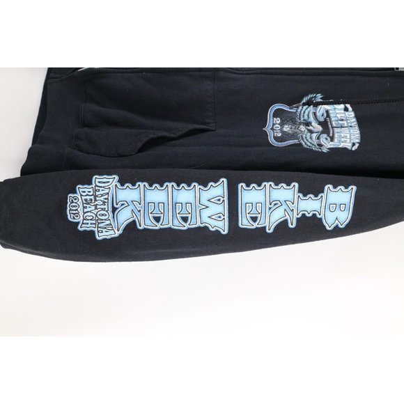 Y2K Mens Medium Faded Spell Out Tribal Daytona Bike Week Full Zip Hoodie Black - Picture 4 of 11